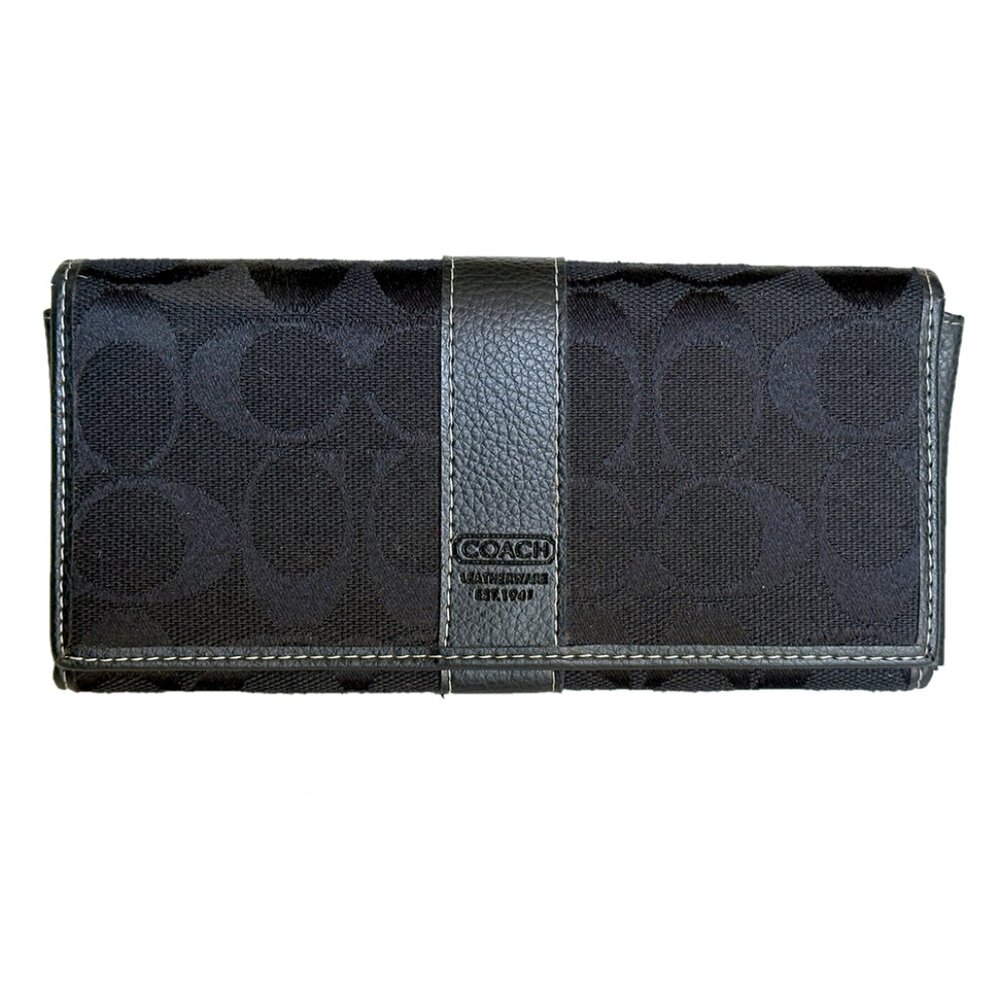 Coach Black Signature Trifold Billfold Wallet - 71/4" x 3 3/4"